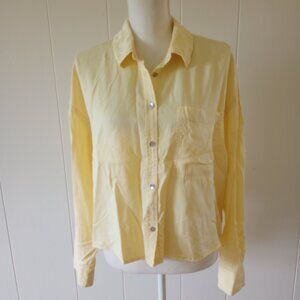 Calvin Klein Shirt Jacket Button Front Womens Large Butter Yellow Shacket